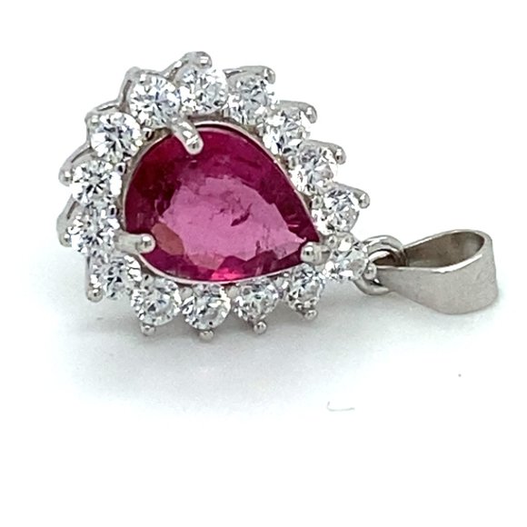 Rubellite 1.70ct White Gold Finish Silver Pendant - Picture 1 of 6